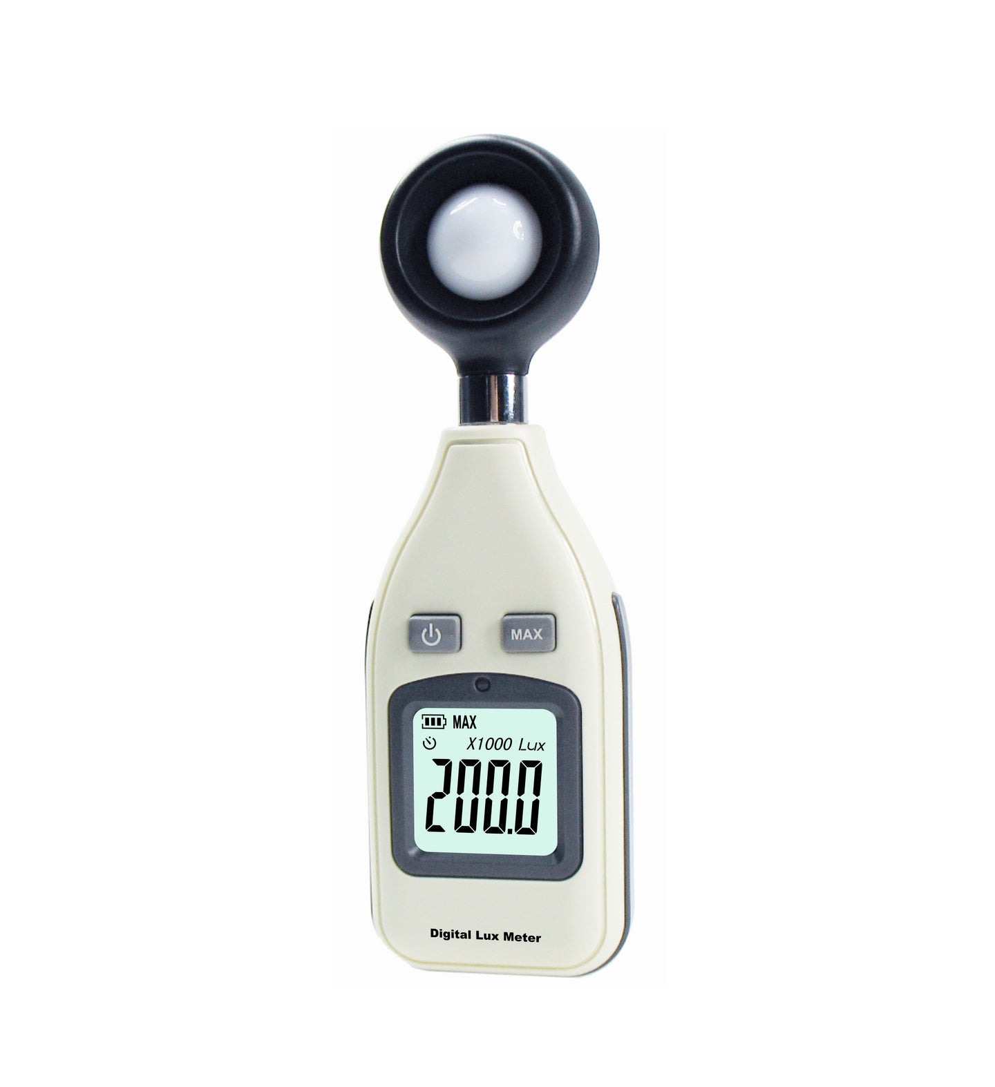 Digital lux meter on a white background