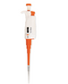 Laboratory pipette with orange and white design on a white background