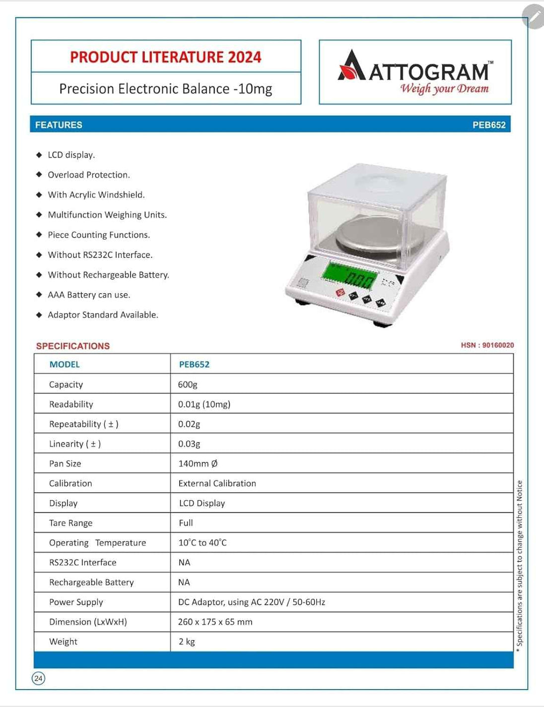 Precision Electronic Gold Balance 10mg/600g-PEB652 - Labmart.in