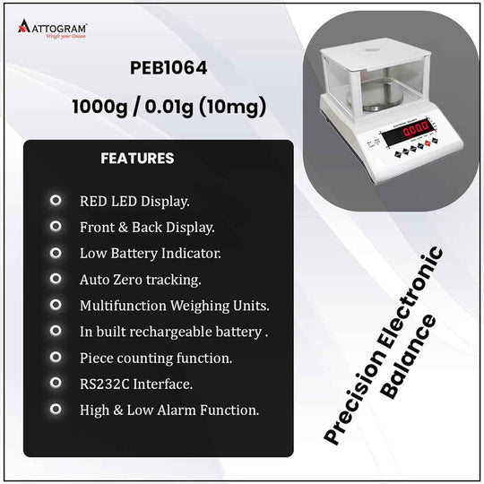Precision Electronic Balance 10mg/1000g,0.01g,dual display - Labmart.in