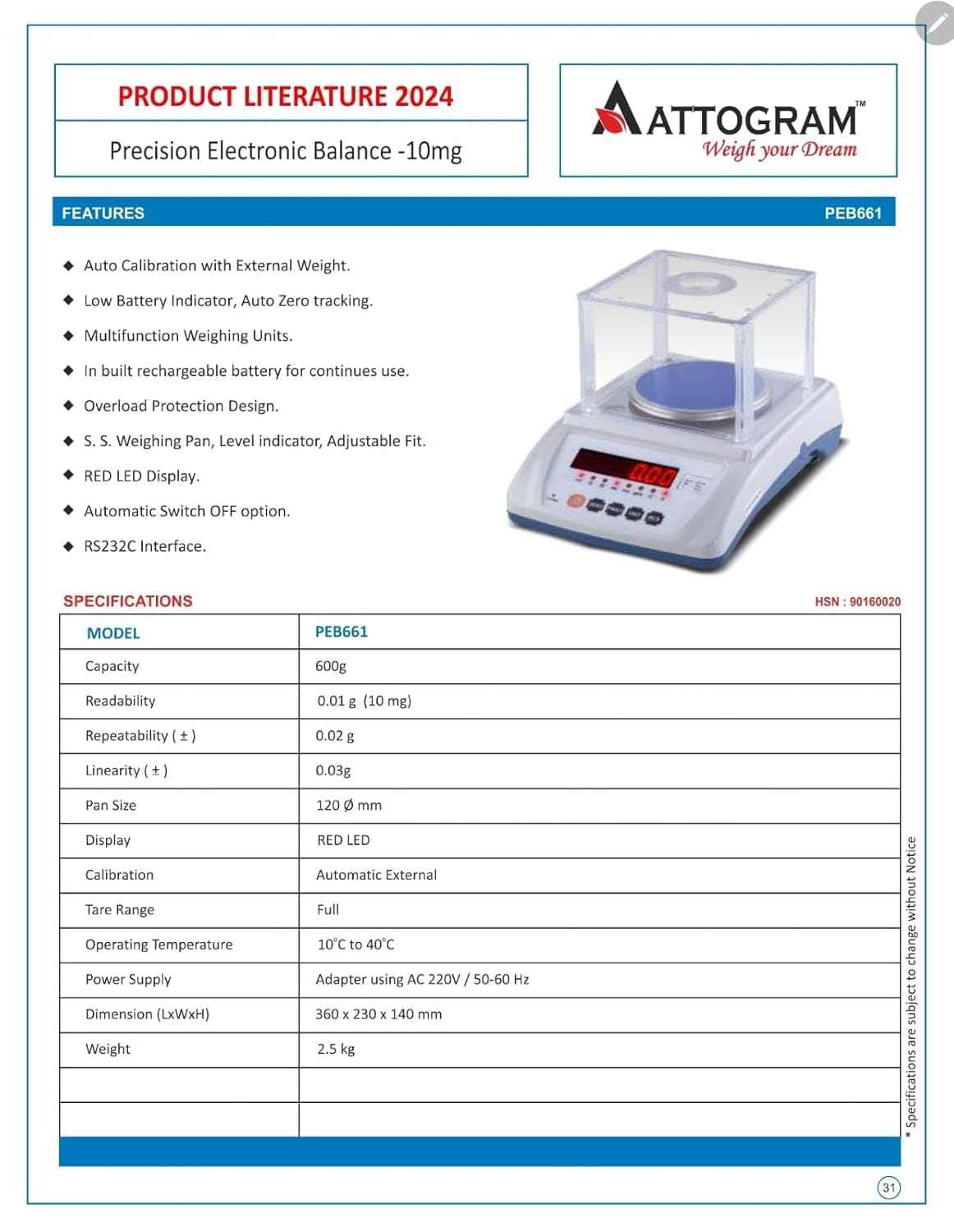 Electronic Precision Balance with Auto Tracking - 10mg/600g - Labmart.in