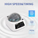 Lab centrifuge with speed, timing, and capacity details on a white background