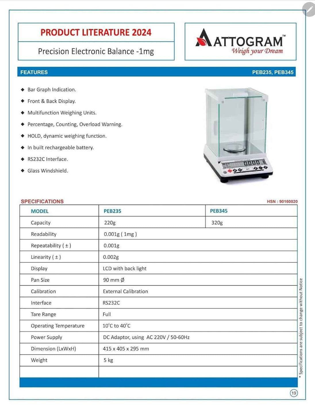 Precision Gold Balance 1mg/220g with bar graph indication PEB235 - Labmart.in