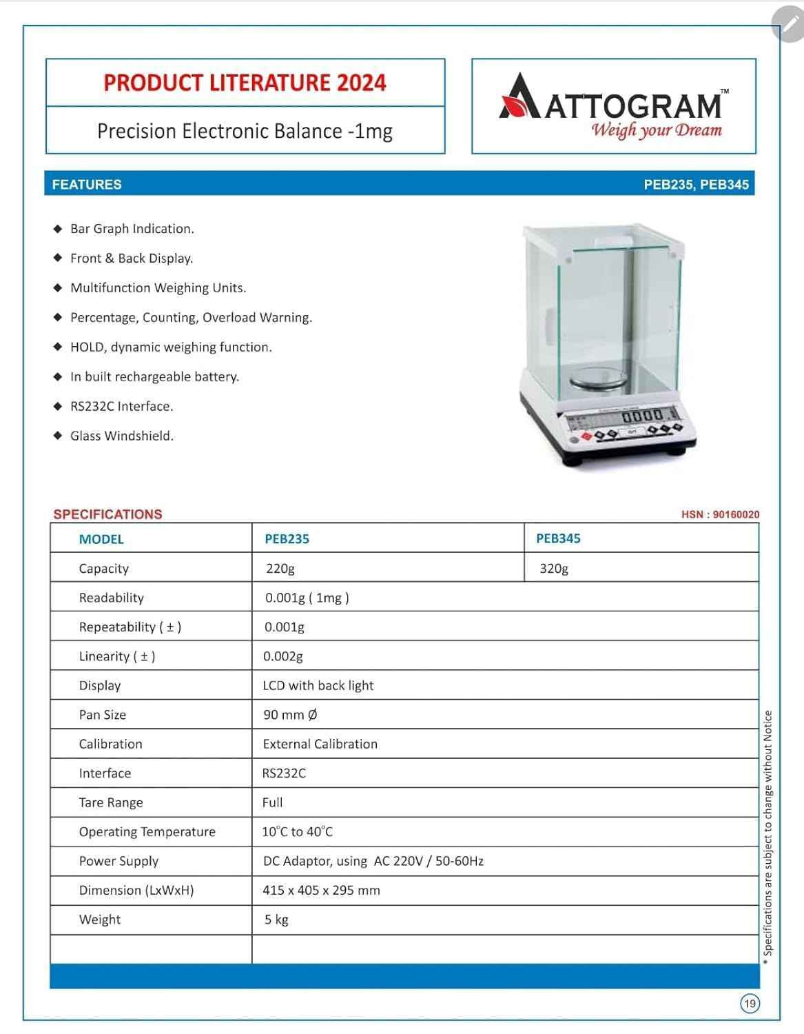 Precision Gold Balance 1mg/220g with bar graph indication PEB235 - Labmart.in
