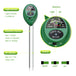 Three-way meter with light, moisture, and pH sensors on a white background