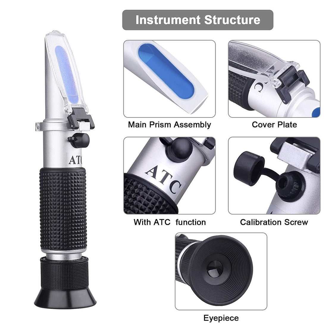 An instrument structure diagram of a device with labeled parts on a white background.