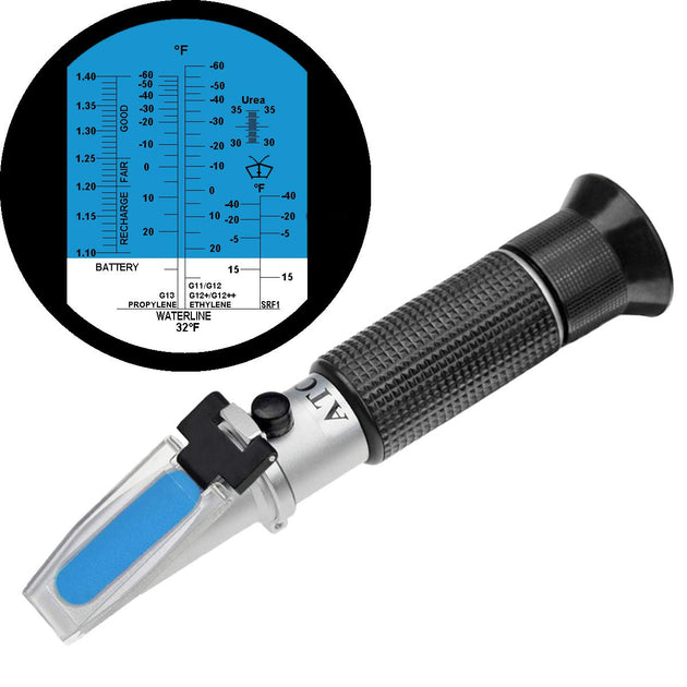 Refractometer with a close-up of its display on a white background