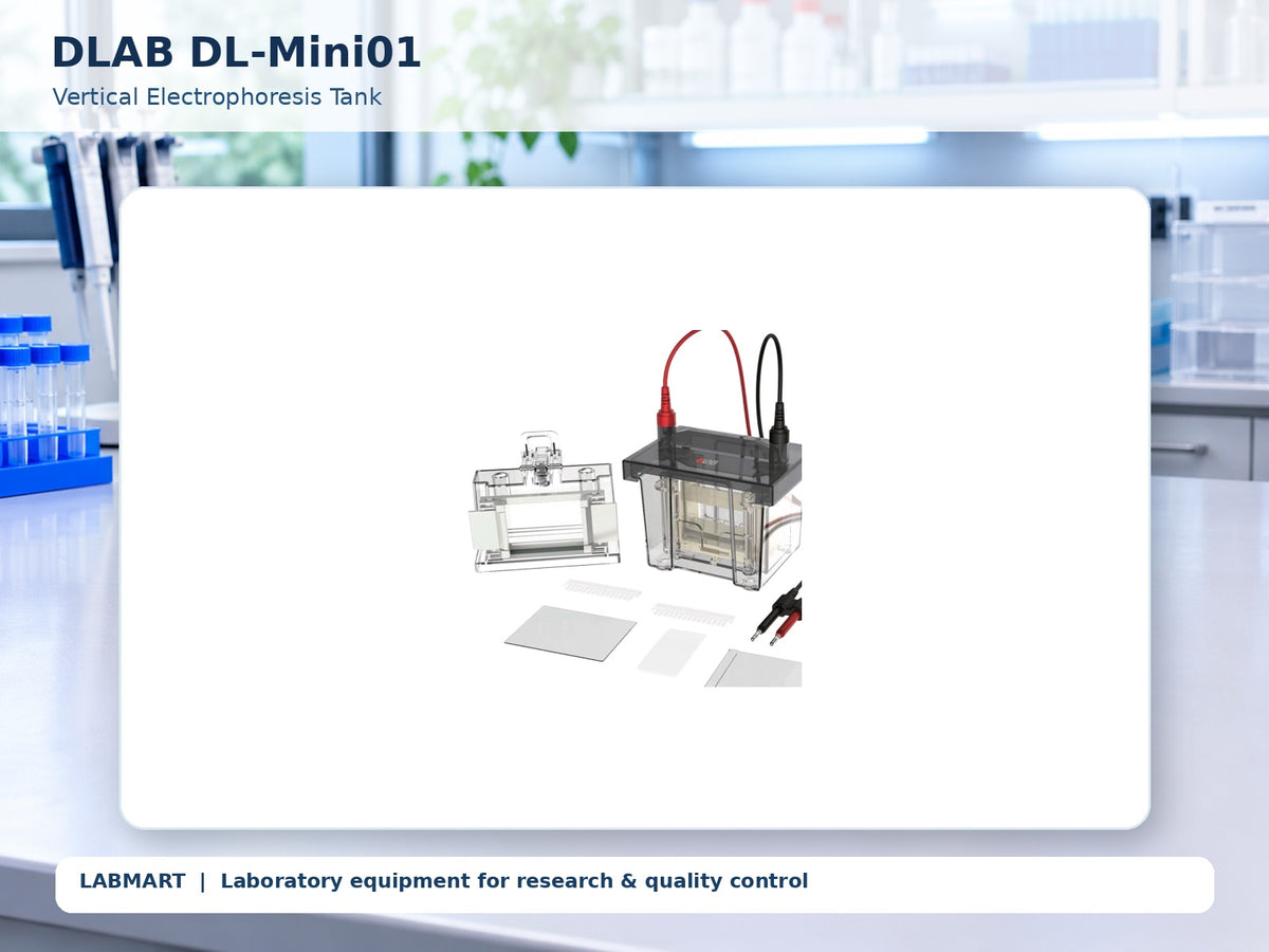 DLAB DL-Mini01 electrophoresis equipment shown in a modern laboratory, using the actual product photograph