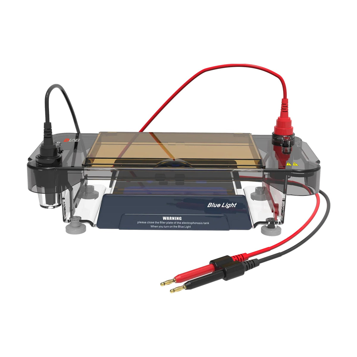 DLAB DL-SUB03+ blue light horizontal electrophoresis tank with integrated blue light base and amber shielding lid