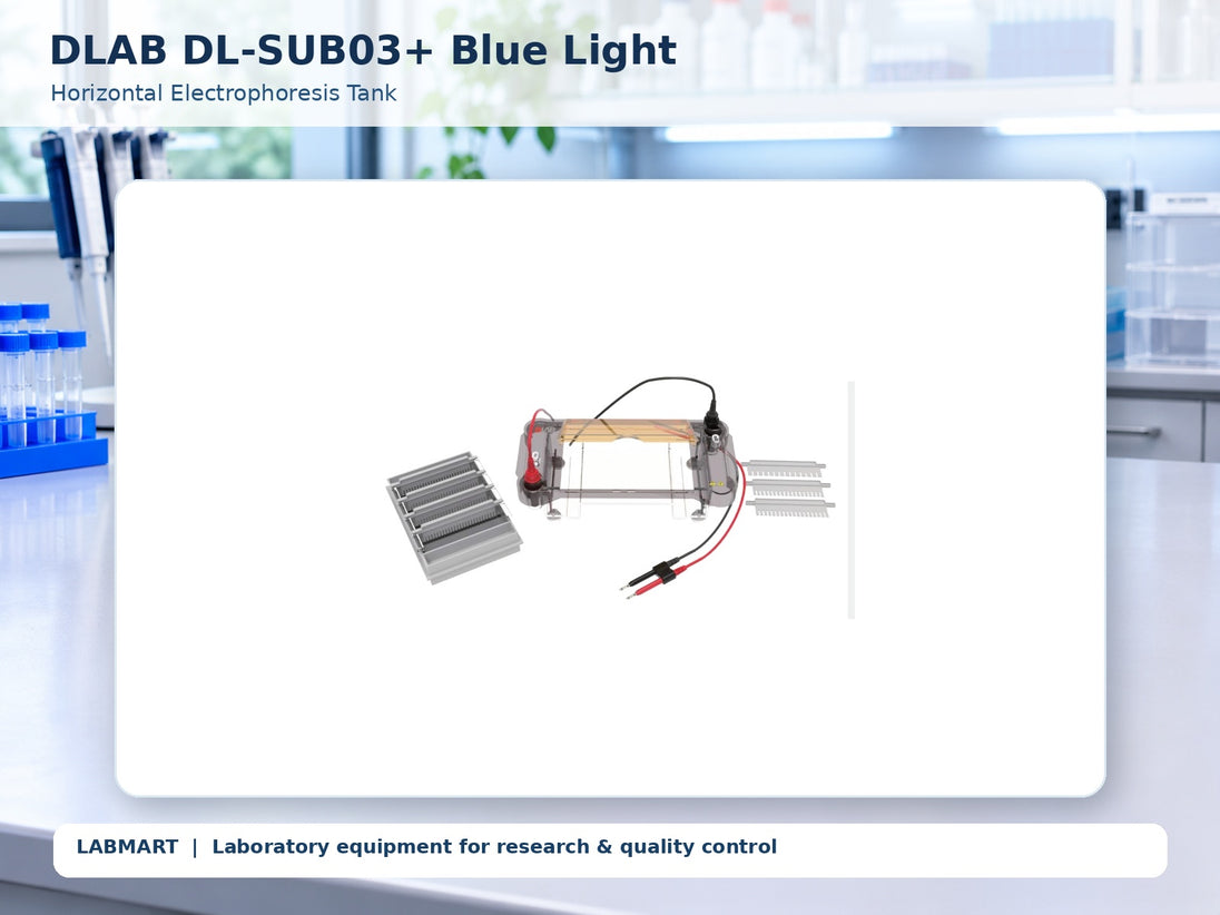 DLAB DL-SUB03+ Blue Light electrophoresis equipment shown in a modern laboratory, using the actual product photograph