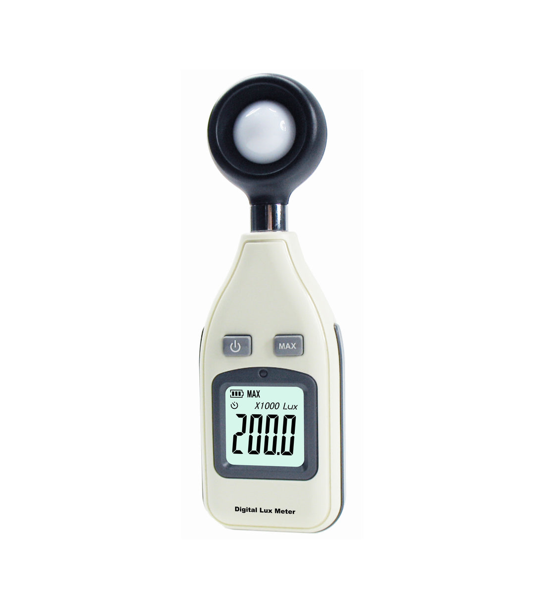 Digital lux meter on a white background
