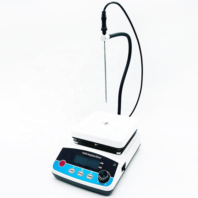 Laboratory stirrer with digital display on a white background