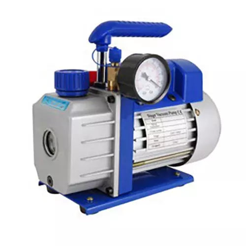 Vacuum pump with blue and gray design on a white background