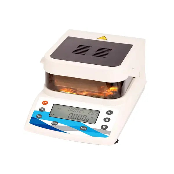 Moisture-Analyzer Scientific laboratory device with digital display on a white background