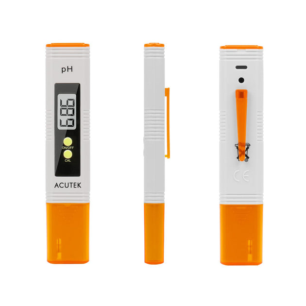 Acutek pH meter with orange accents on a white background