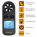 Anemometer with digital display and feature icons on a white background