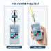 Digital force gauge for push and pull tests with pressure and pull test illustrations.