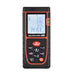 Laser distance meter with digital display on a white background