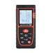 Laser distance meter with digital display on a white background