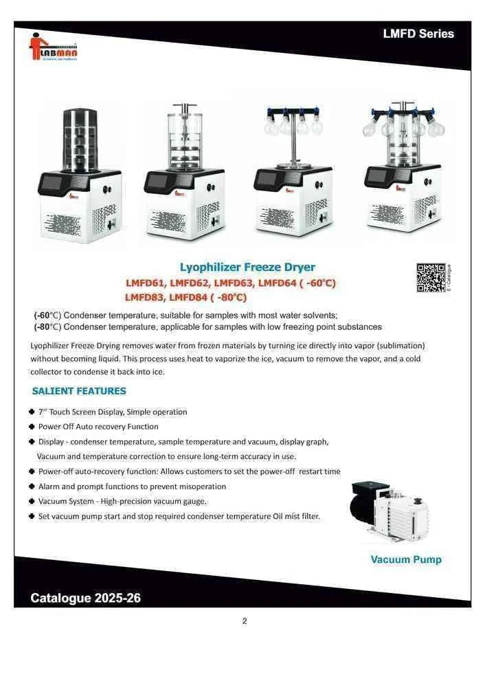 Lyophilizer Freeze Dryer Table Top, -80 degree, with manifold - Labmart.in