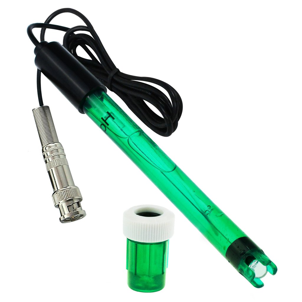Green PH Electrode electronic component with cable on a white background