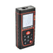 Laser distance meter with digital display on a white background