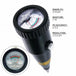 Black pH meter with two circular gauges on a white background